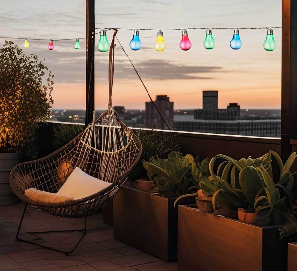 Solar Lichterkette mit 10 bunten LED Glühbirnen Garten Partyleuchten 4,5 Meter