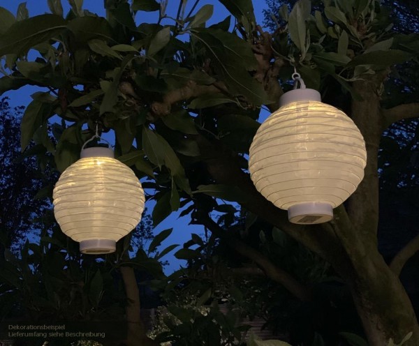 Solar Garten Lampion Weiß Laterne zum Aufhängen LED Warmweiß Ø 20 cm
