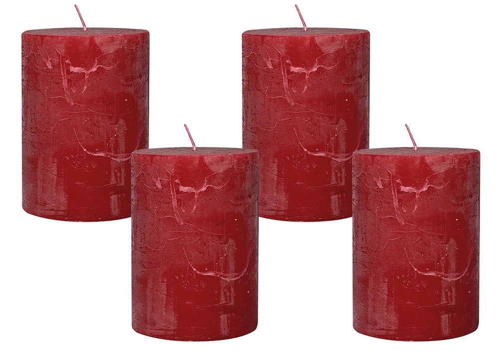 4 Rustic Stumpenkerzen Premium Kerze Rot 7x10cm - 45 Std Brenndauer