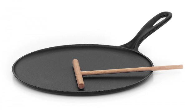 Le Creuset Crepes-Pfanne Gusseisen mit Holzschieber Schwarz 27cm