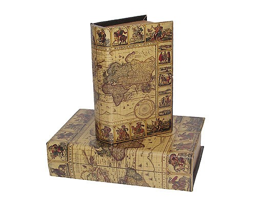 Hohles Buch mit Geheimfach Buchversteck Weltkarte Vintage Antik-Stil Groß