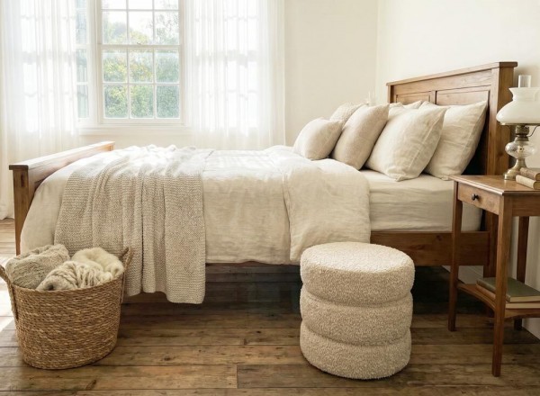 Sitzhocker Rund Pouf Bouclé Teddy Stoff Kuscheliger Hocker Polsterhocker Beige