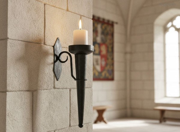 Rustikaler Wandkerzenhalter Eisen Ritterstil Burgfackel Schwarz Mittelalter-Stil