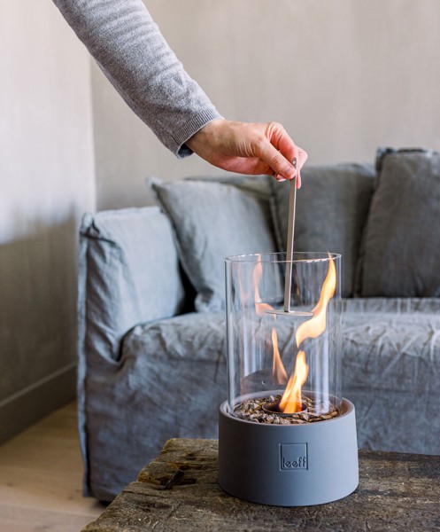 Leeff Stonefire Tischkamin Bio-Ethanol Tischfeuer Rund Grau 29 cm
