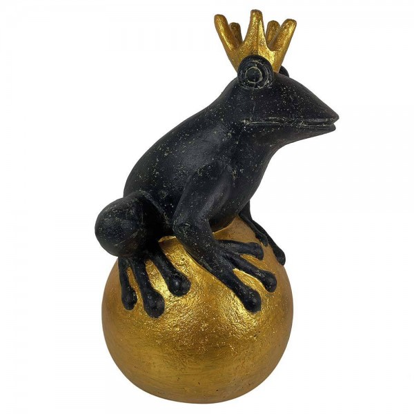 Gartenfigur Froschkönig Groß XL Figur Frosch Goldene Kugel Guss-Stein 50 cm