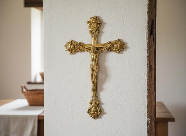 Wandkreuz aus Messing Kreuz zum Aufhängen Jesus-Christus Kruzifix 32cm