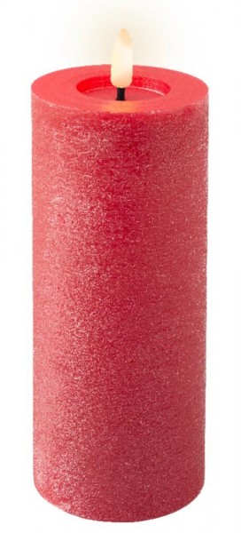 LED Kerze Rustic Rot Stumpenkerze Flammeneffekt Echtwachs Warmweiß 19 cm