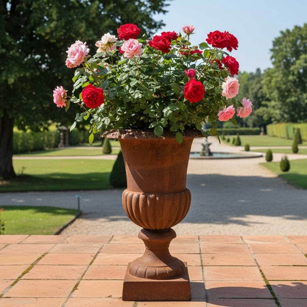 Französische Louvre Vase Groß Gusseisen Schwer Antik-Stil Edel- Rostig 62 cm