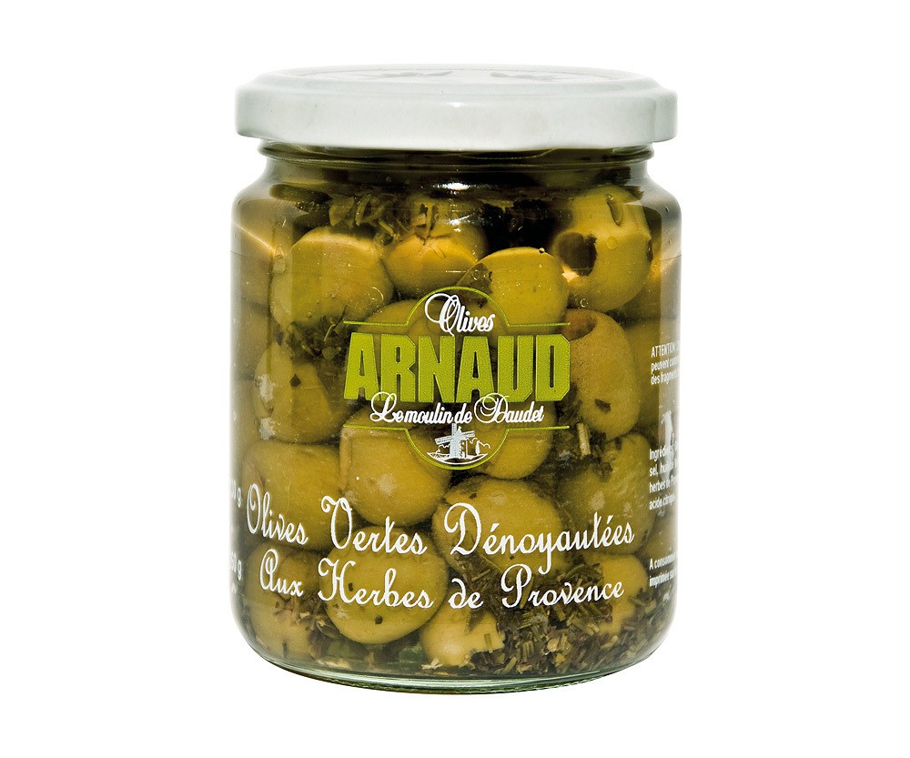 Olives Arnaud Grüne Oliven ohne Kern mit Kräutern der Provence 130g
