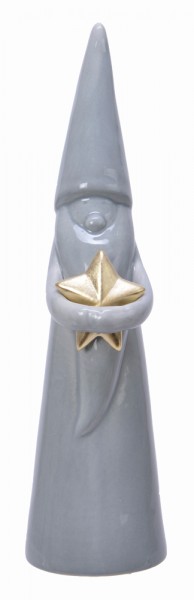 2 Weihnachtszwerge Dekofiguren mit Stern in Gold / Grau Weinachtsmann Nikolaus Figuren