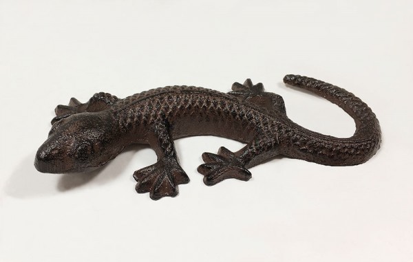 Dekofigur Gecko Eidechse Echse Skulptur Gusseisen Antik-Stil Braun