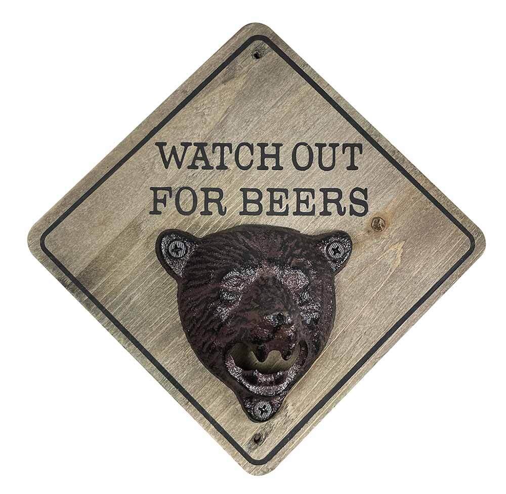 Wandflaschenöffner Grizzly Bär Gusseisen Braun Watch Out For Beers Roadsign