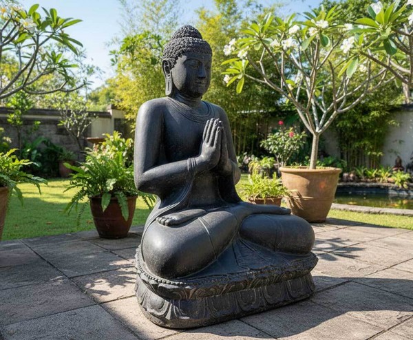 Buddha Figur XXL 125 cm Groß Guss-Stein Frostsicher Sitzend Gruß Garten Statue