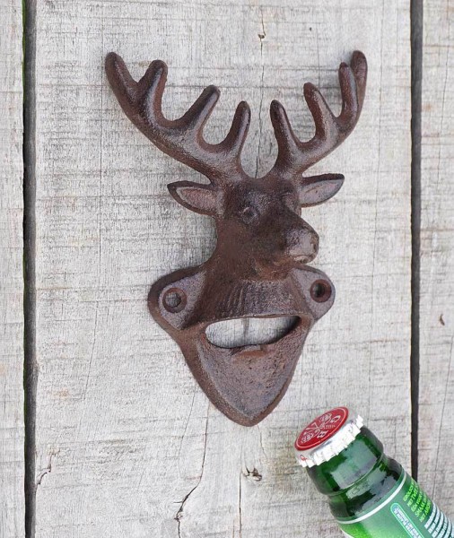 Wandflaschenöffner Hirsch Vintage Flaschenöffner Rustikal Gusseisen Antik-Braun