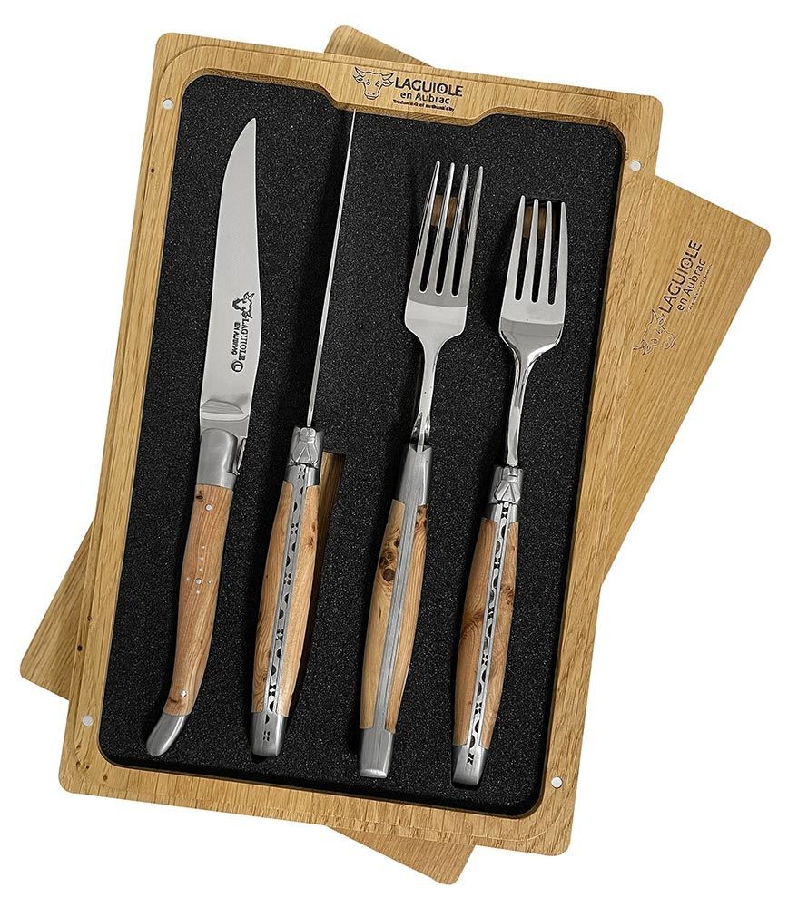 Laguiole en Aubrac Besteck-Set 2 Steakmesser 2 Gabeln Wacholder (Genévrier)