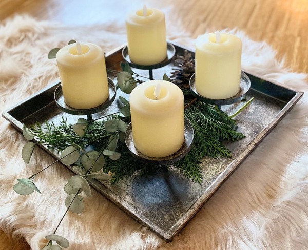 LED Kerze Stumpenkerze Echtwachs Premium 4 Stück Flackernd Creme Fernbedienung