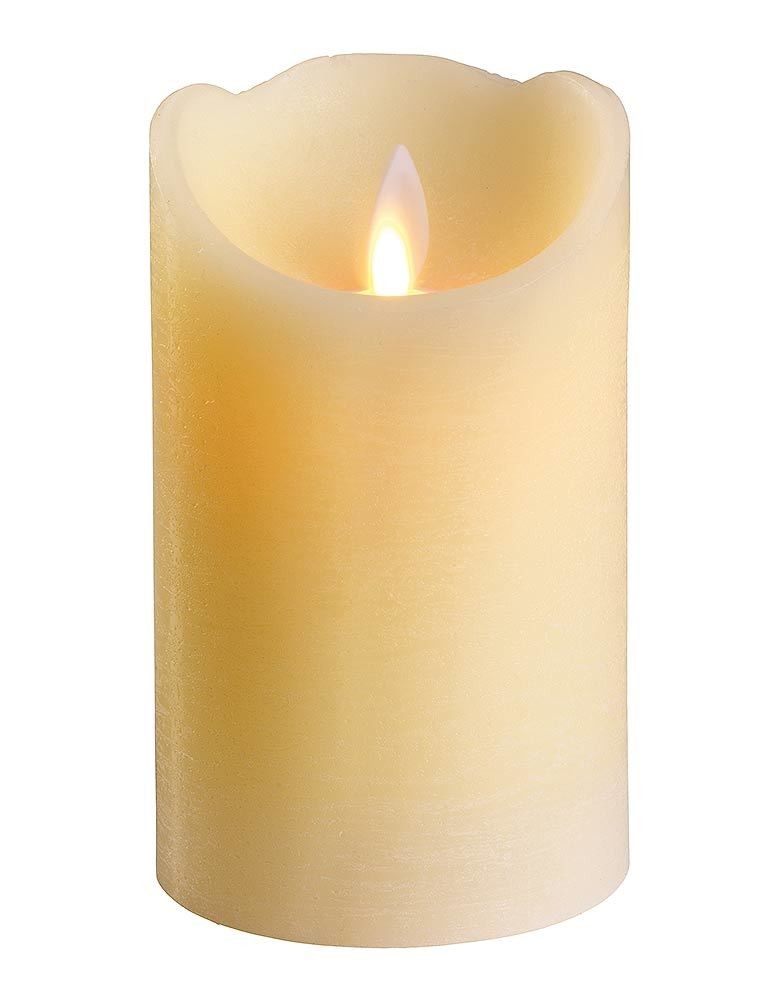LED Kerze Stumpenkerze Echtwachs Elfenbein Weiß tanzende Flamme Timer 7,5x12 cm