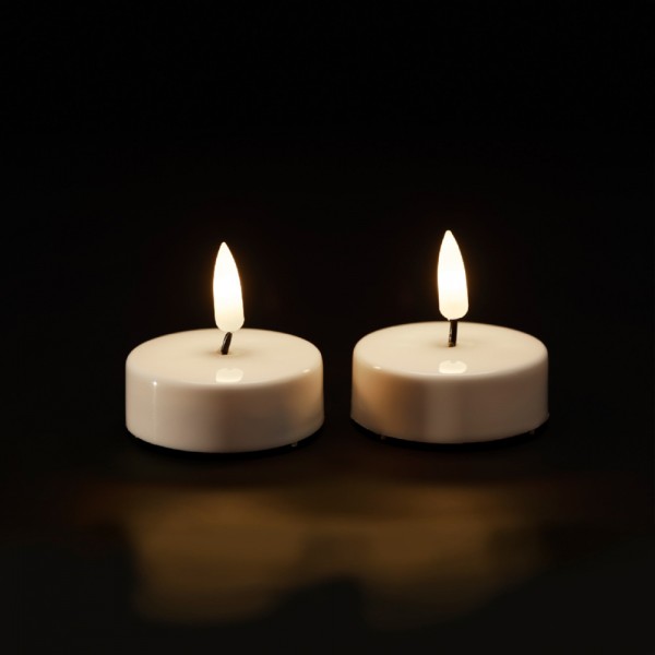 LED Teelichter Groß 6 cm mit Timer 2 Stück Flacker-Effekt Batterie Maxi Warmweiß