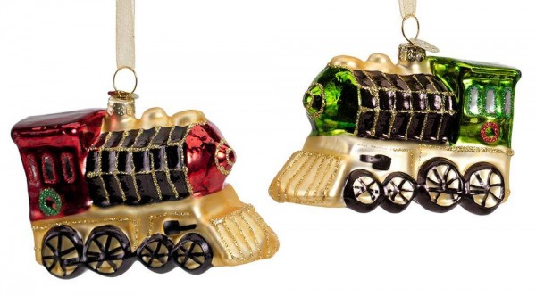 Christbaumschmuck Eisenbahn Zug Rot Grün 2 Stück Christbaumanhänger Echt Glas