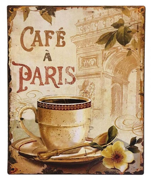 Blechschild CAFE A PARIS Retro Küche Vintage-Deko Nostalgie Dekoschild 20x25 cm