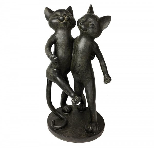Figur Katzen-Paar Dekofigur 2 Katzen Skulptur Kunstguss schwarz-braun H 34cm
