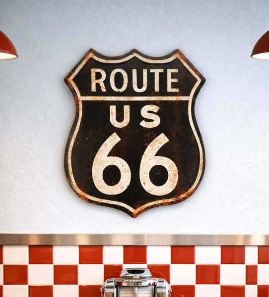 Blechschild ROUTE 66 US Groß Retro Vintage Deko XL Highway Geprägt 40 x 50 cm