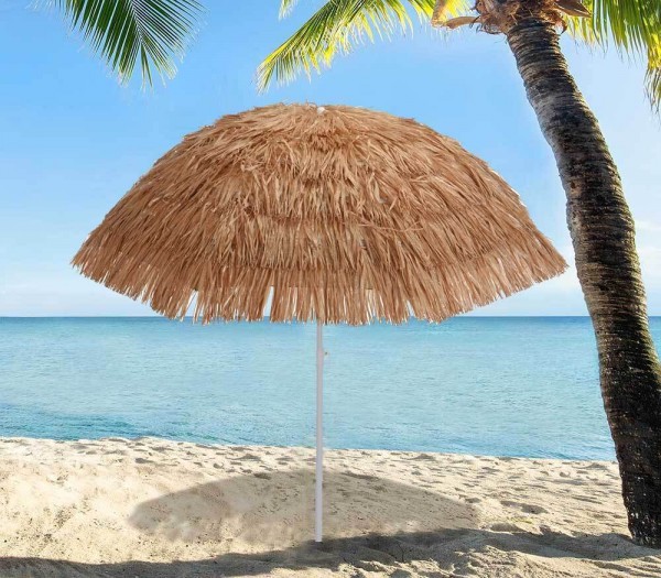 Sonnenschirm Strand Hawaii Fransen Erdspieß Knickbar Tragetasche Braun-Beige