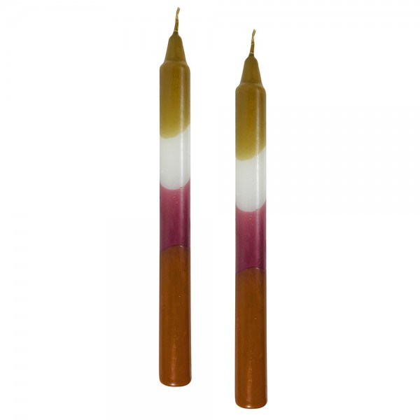Stabkerze Mehrfarbig 2 Stück Braun Bordeaux Grün Weiß Retro Tafelkerze 23cm x 2cm