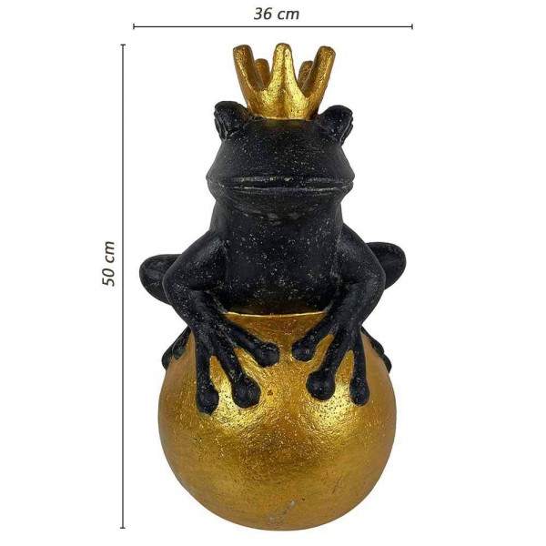 Gartenfigur Froschkönig Groß XL Figur Frosch Goldene Kugel Guss-Stein 50 cm