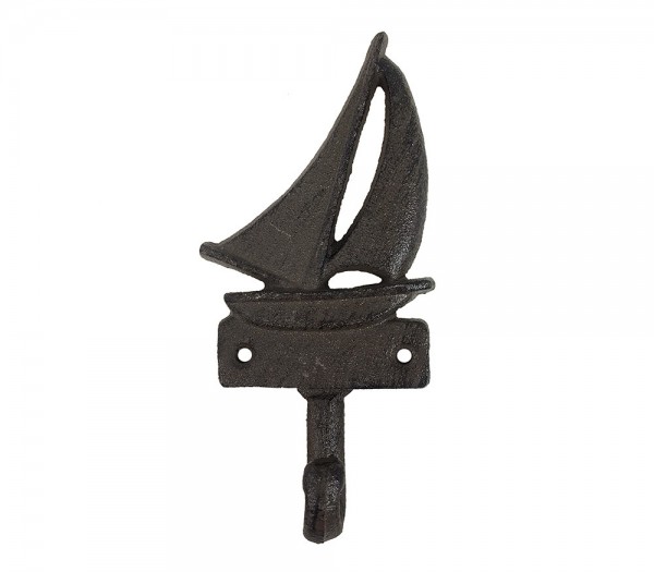 Garderobenhaken Segelboot Gusseisen Antik-Braun Maritim 16cm