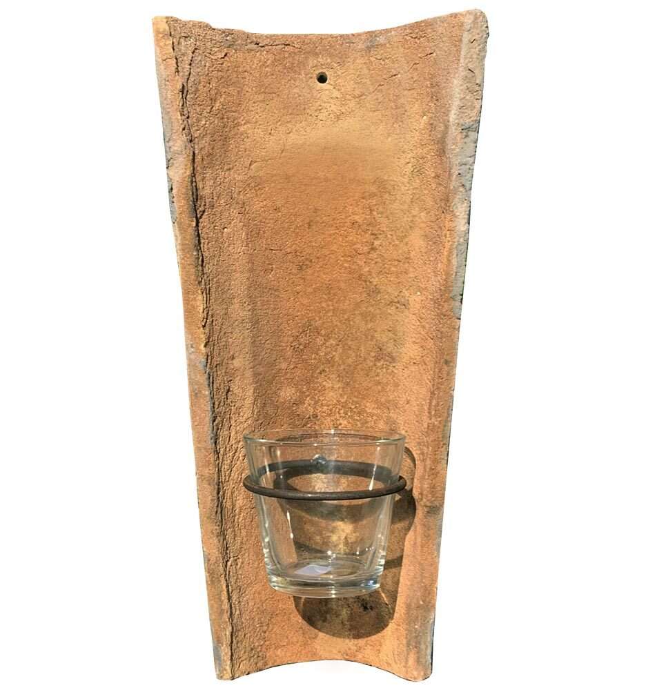 Wandkerzenhalter Echt Antiker Dachziegel mit Glas Windlicht Teelichthalter kaufen