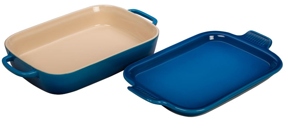 Le Creuset Bratreine mit Servierplatte Steinzeug Marseille Blau 38x23cm Le Creuset Bratreine mit Servierplatte Steinzeug Marseille Blau 38x23cm