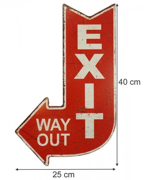 Blechschild EXIT WAY OUT Dekoschild Wegweiser Nostalgie Vintage 40x25cm