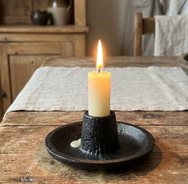 Kerzenhalter Gusseisen Schwarz Rustikal Kerzenständer Schwer Antik-Stil