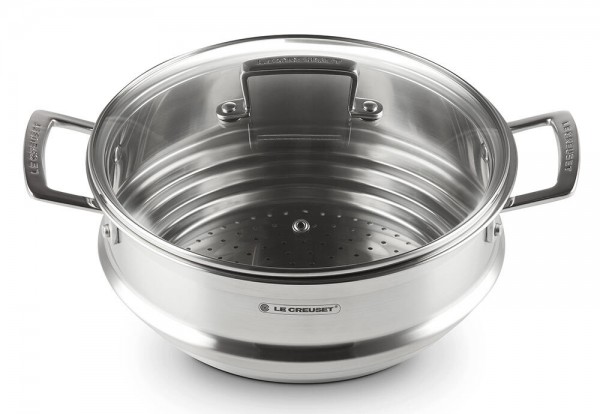 Le Creuset Multi-Dämpfeinsatz mit Glasdeckel 3-Ply Edelstahl 24cm
