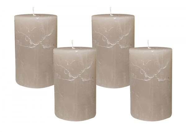 4 Rustic Stumpenkerzen Premium Kerze Grau 7x12cm - 55 Std Brenndauer
