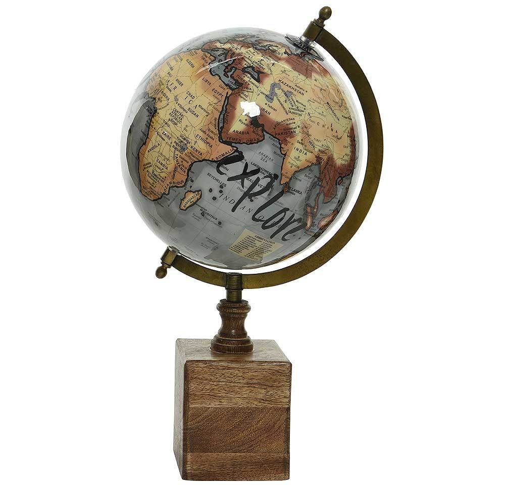 Globus auf Ständer Holzfuß Weltkugel Standglobus Erde Atlas Ø 20cm Grau