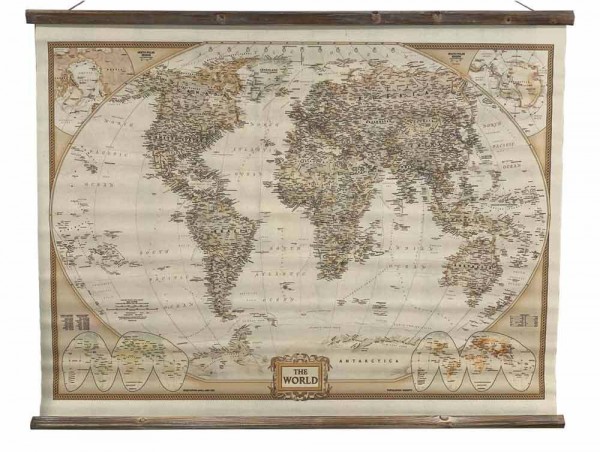 Wandbild Weltkarte Atlas Schulwandkarte Nostalgie Leinwand zum Hängen 126x85cm