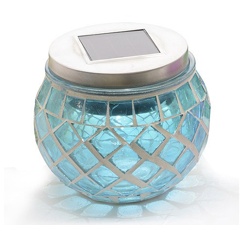 LED Windlicht Solar Glas Mosaik-Optik Blau 10x9cm |Outdoor Tischaccessoires |Garten |ZEITZONE Shop