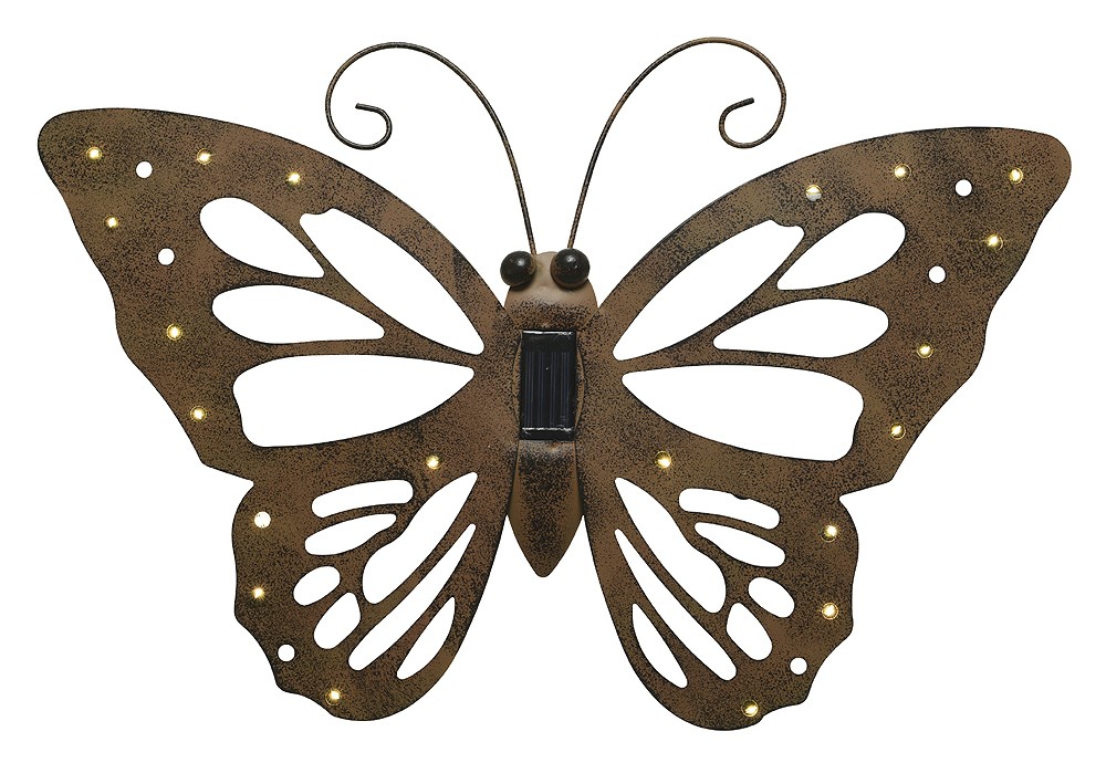 Schmetterling Metall Rost Braun Solar Beleuchtung LED Gartendeko 53x32cm