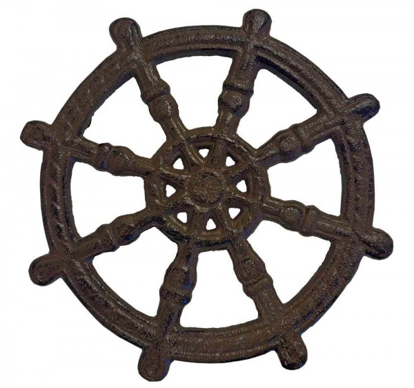 Topfuntersetzer Untersetzer Steuerrad Rund Gusseisen Antik-Braun Vintage 16cm