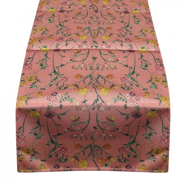 Outdoor Tischläufer Altrosa Blumen Vintage-Stil Tischdecke geblümt 150x34cm