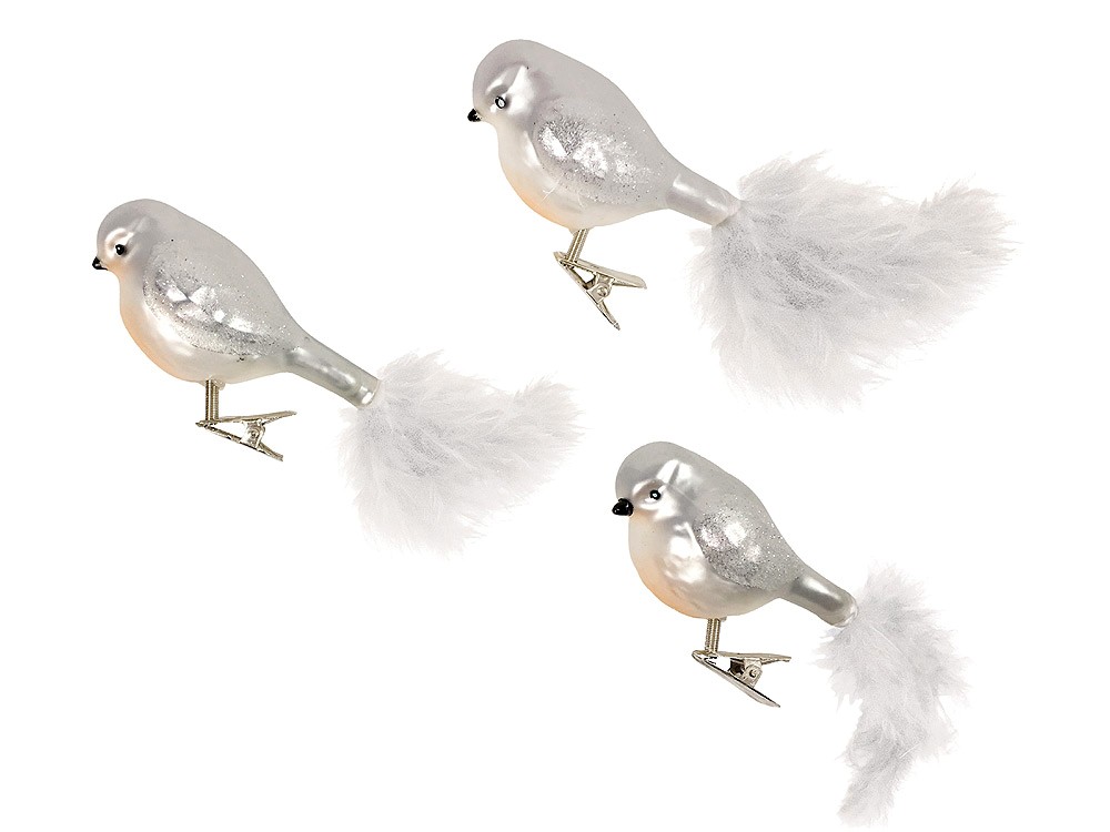 Künstliche Vögel Feder Rotkehlchen Silber 3 Stück Glas-Vogel Christbaumschmuck Künstliche Vögel Feder Rotkehlchen Silber 3 Stück Glas-Vogel Christbaumschmuck