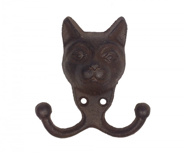 Garderobenhaken Katze Wandhaken Doppelhaken Gusseisen Antik-Braun