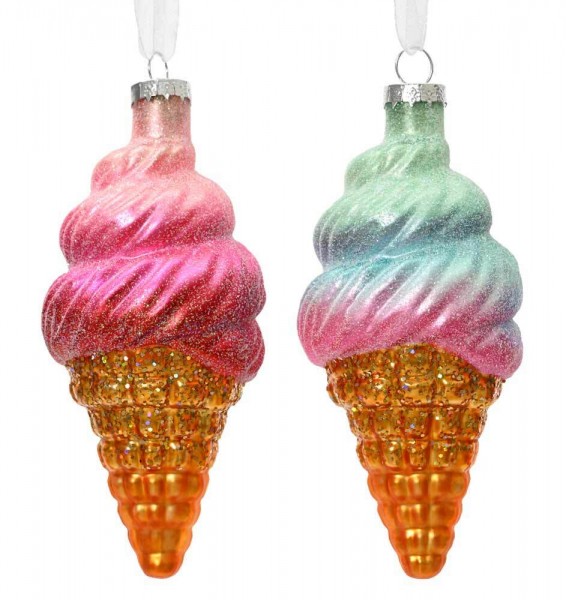 Christbaumschmuck Eis 2 Stück Glas Christbaumanhänger Eiswaffeln Christbaumfigur