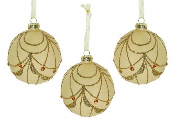 Christbaumkugeln Creme Ornamente Gold 3 Stück Weihnachtskugeln Echt Glas