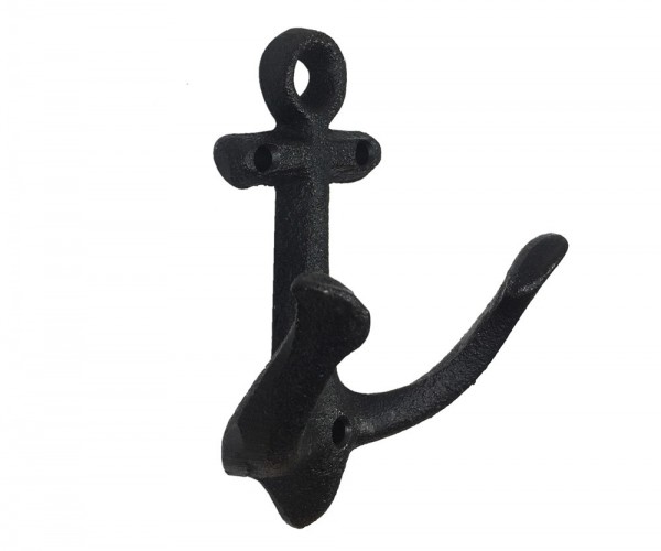 Garderobenhaken Anker Doppelhaken Maritim Gusseisen Schwarz Antik-Stil