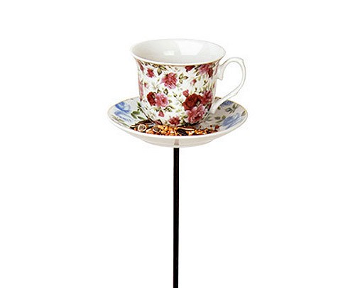 Vogelfuttertasse Kaffeetassen-Optik Blumen-Muster C Gartenstab 83cm