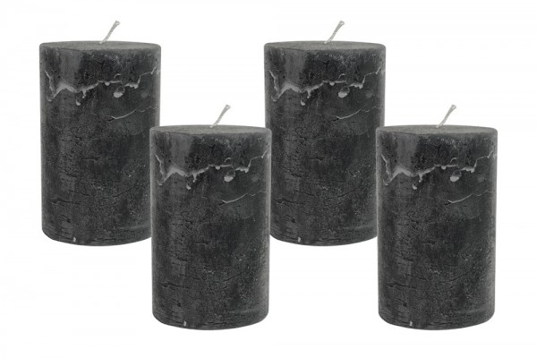 4 Rustic Stumpenkerzen Premium Kerze Anthrazit 7x12cm - 55 Std Brenndauer