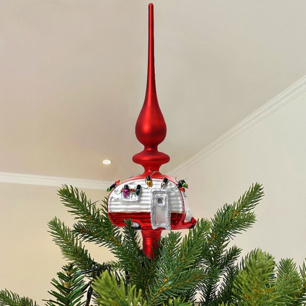 Christbaumspitze Camper Wohnwagen Camping Echt Glas Rot Weihnachtsbaumspitze